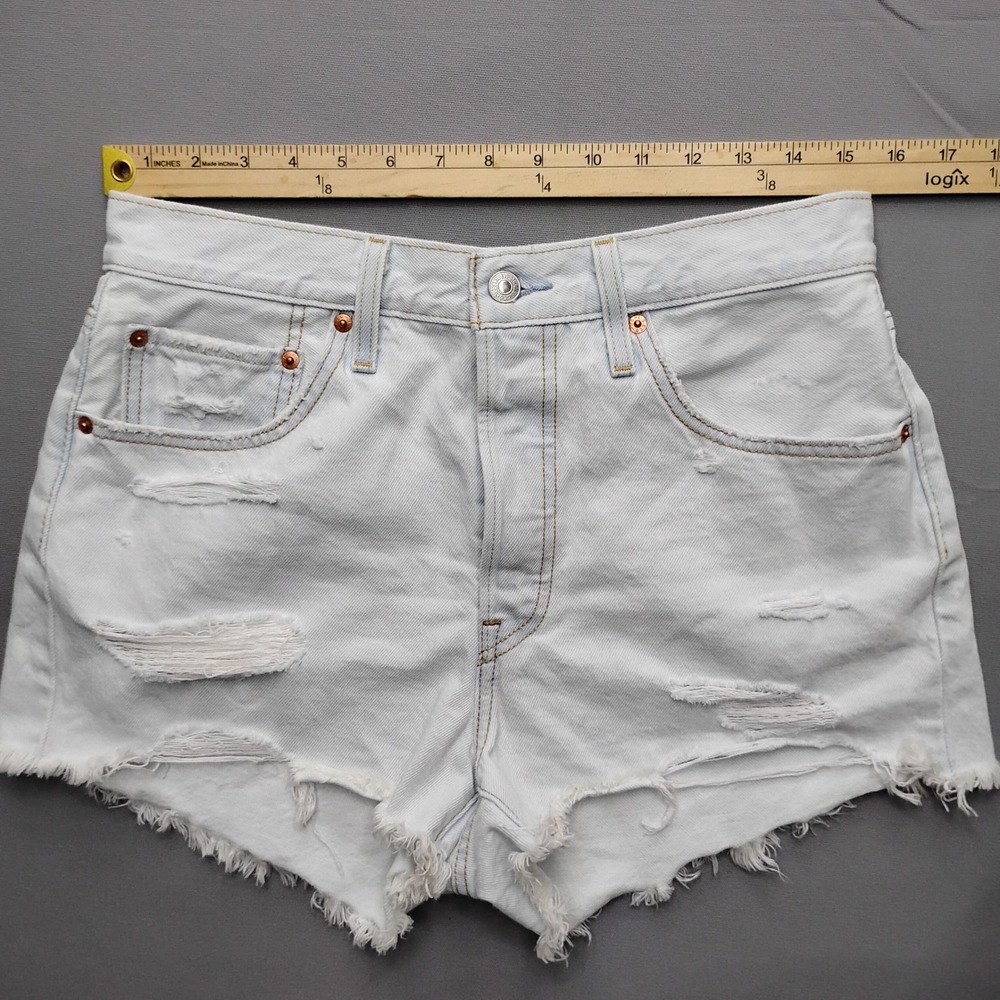 Levis 501 Original High Rise Distressed Denim Shorts Light Wash 30 - Picture 5 of 10